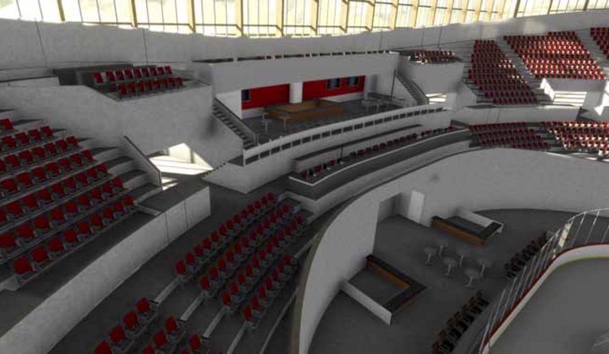 Image of a potential "north end party deck" at Veterans Memorial Coliseum, identified as one of the potential improvements by the 2015 study into the building.