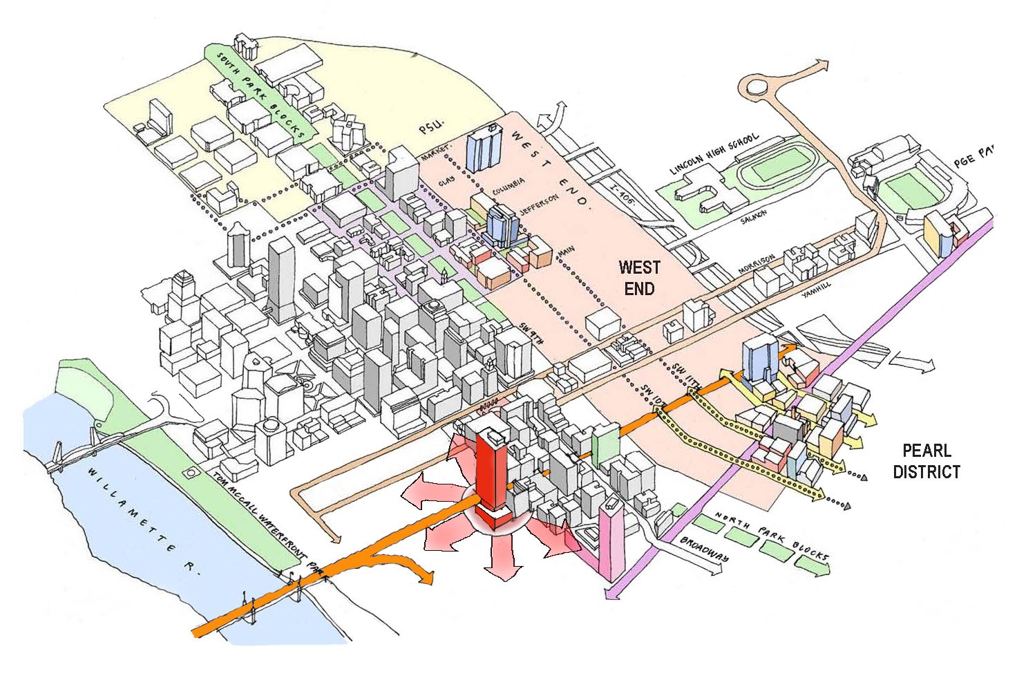 Context drawing for the proposed 4W tower by ZGF Architects